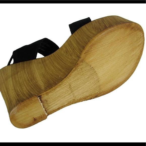 Steve Madden Beachbar Wedge Platform Black Tan 9 Suede wooden heel - Picture 4 of 16